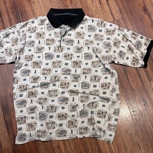 Vintage Golf Patterned Ash Creek Trading Golfers Polo Shirt Size Large